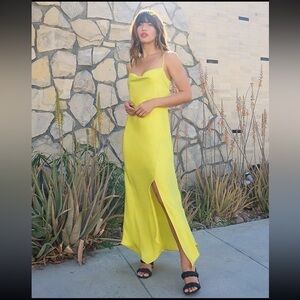 EXPRESS LIME SATIN COWL NECK SLIP MAXI DRESS SZ S SMALL‎